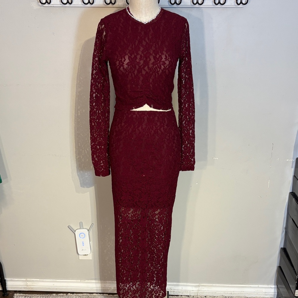 21. Red sparkly lace skirt and top set NWT various sizes